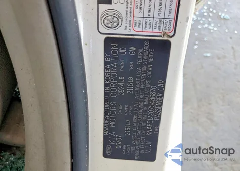 2007 Kia Spectra Lx z USA, uszkodzony, nr VIN KNAFE122075486870